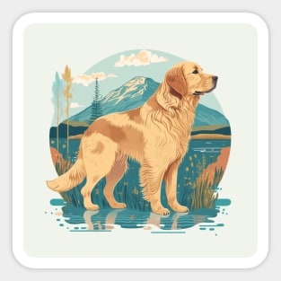 Golden Retriever in Mountain Scene Sticker